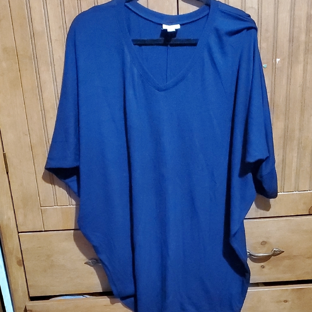 Blue V-Neck Oversized Top